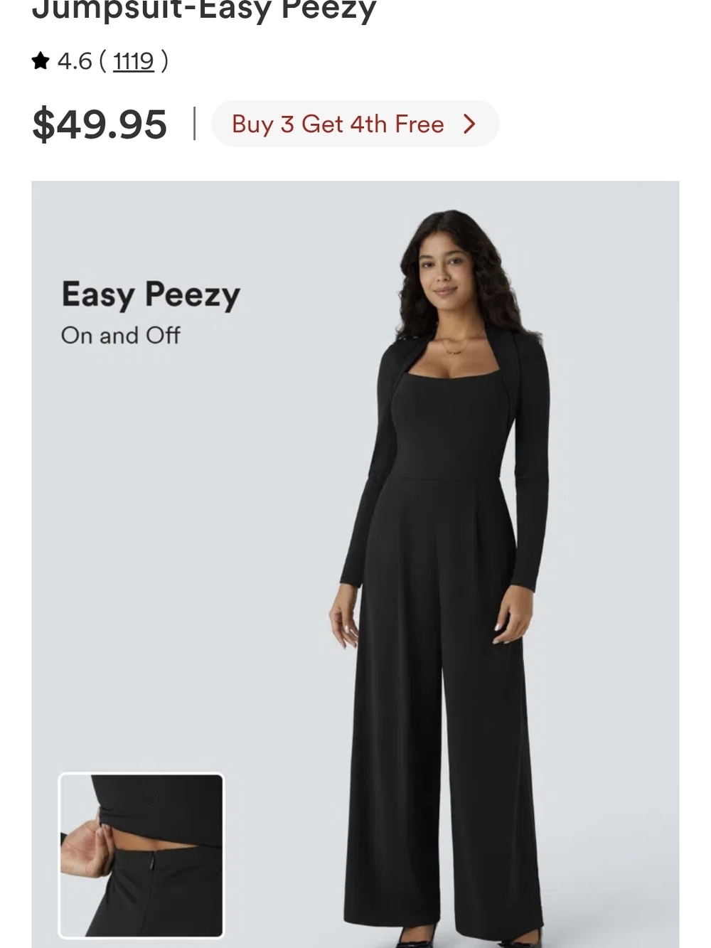 HALARA Black Square-Neck Wide-Leg Jumpsuit